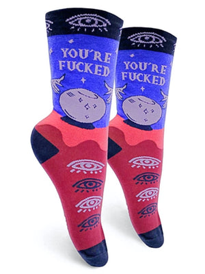 GROOVY THINGS BRAND LADIES CRYSTAL BALL SOCKS ‘YOU’RE FUCKED’ - Novelty Socks for Less