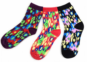 NOLLIA Brand Ladies 3 Pair Of COLORFUL Crew Socks - Novelty Socks for Less