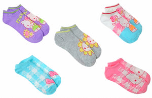HELLO KITTY Ladies 5 Pair Of No Show Socks FLOWERS & BUTTERFLIES - Novelty Socks for Less