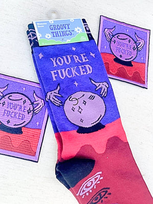 GROOVY THINGS BRAND LADIES CRYSTAL BALL SOCKS ‘YOU’RE FUCKED’ - Novelty Socks for Less