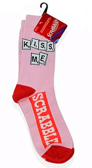 SCRABBLE BOARD GAME Ladies VALENTINE’S DAY Socks ‘KISS ME’ - Novelty Socks for Less