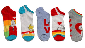 PEANUTS Ladies 5 Pair PRIDE LOVE Snoopy No Show Socks With WOODSTOCK - Novelty Socks for Less