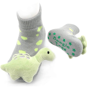BOOGIE TOES Unisex Baby DINOSAUR RATTLE GRIPPER BOTTOM SOCKS By PIERO LIVENTI - Novelty Socks for Less