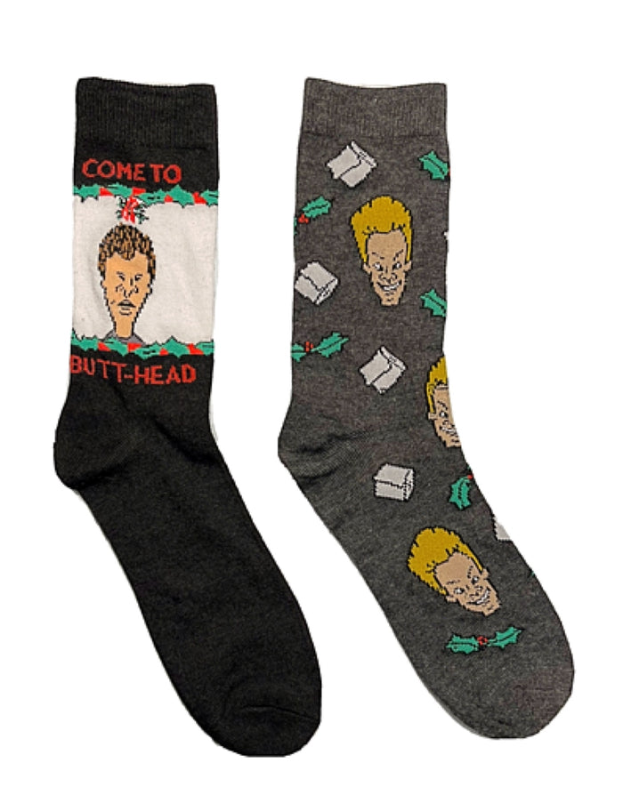 BEAVIS & BUTT-HEAD Men’s 2 Pair Of CHRISTMAS Socks 'COME TO BUTT-HEAD'