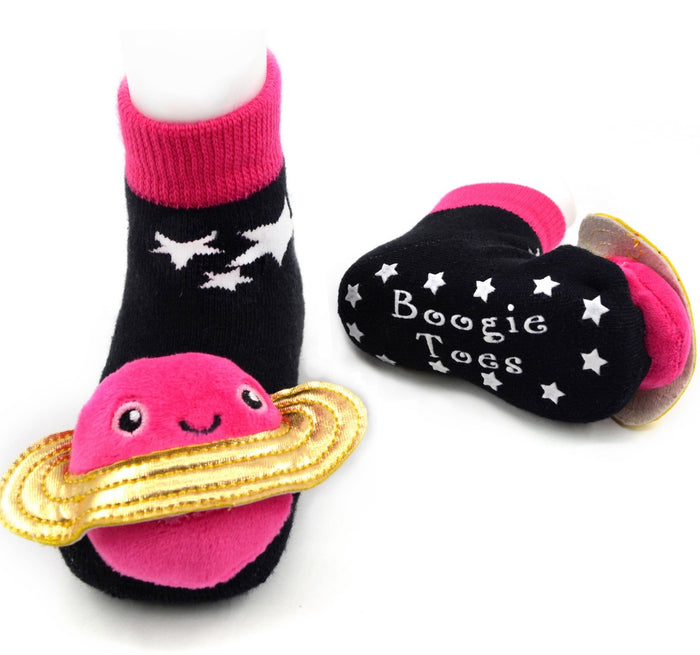 BOOGIE TOES Unisex Baby PLANET SATURN Rattle GRIPPER BOTTOM Socks By PIERO LIVENTI