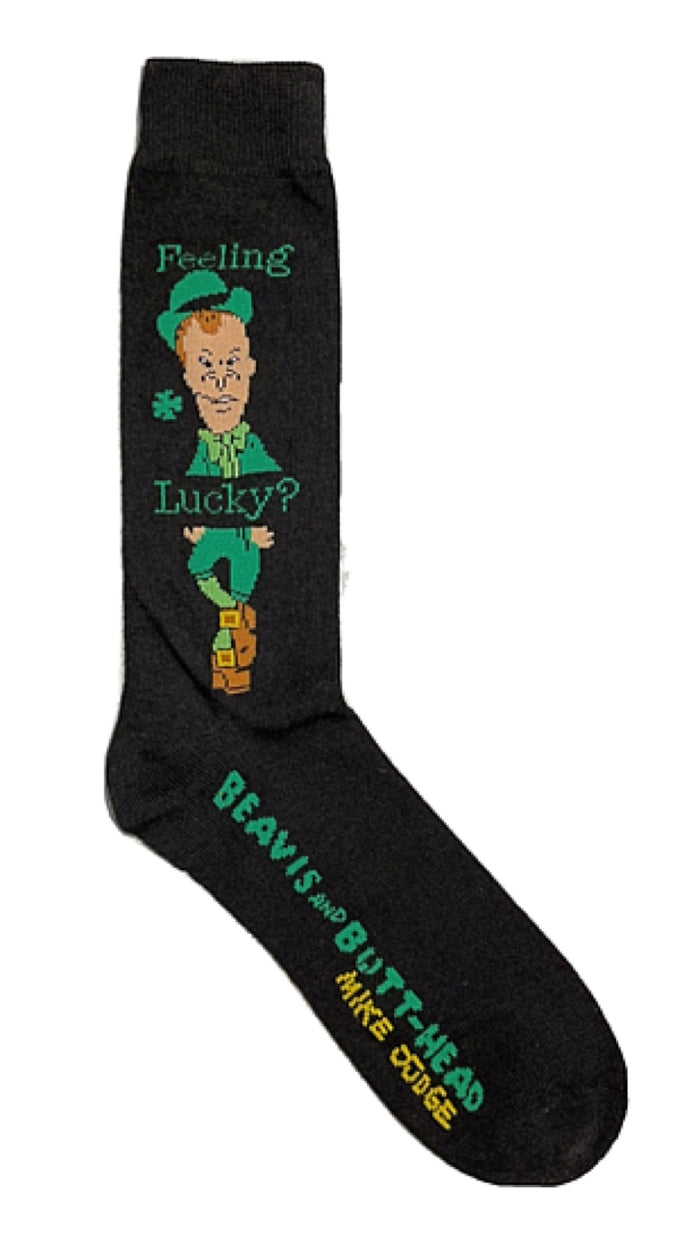 BEAVIS & BUTT-HEAD Men’s St. Patricks Day Socks ‘FEELING LUCKY?’