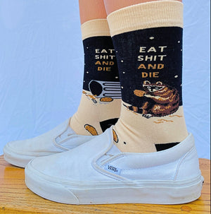 GROOVY THINGS Brand Ladies RACOON SOCKS ‘EAT SHIT & DIE’ - Novelty Socks for Less