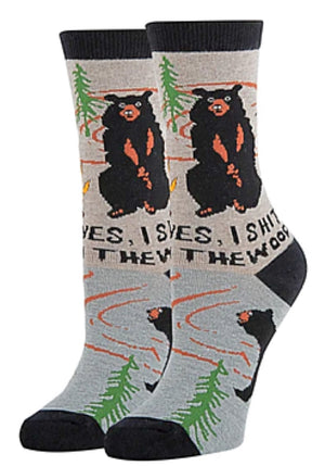OOOH YEAH Brand Ladies BEAR NEEDS Socks ‘YES I SHIT IN THE WOODS’ - Novelty Socks for Less