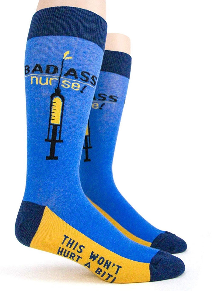 FOOT TRAFFIC Brand Men's MEDICAL HEALTHCARE Socks ‘BAD ASS NURSE’