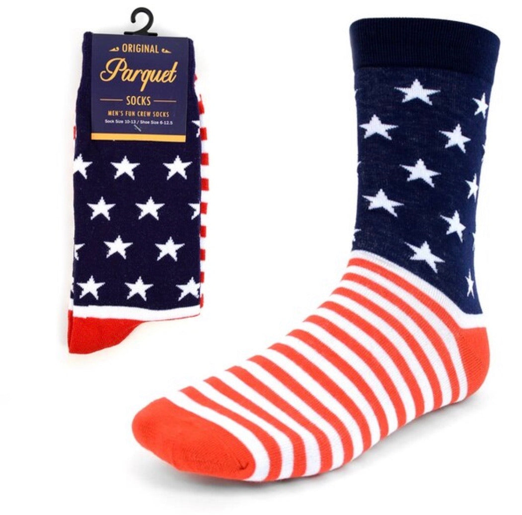 Parquet Brand Men’s AMERICAN FLAG STARS/STRIPES Socks - Novelty Socks for Less