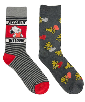 PEANUTS Men’s 2 Pair Of VALENTINES DAY Socks SNOOPY ‘ALL ABOUT THE LOVE’ - Novelty Socks for Less