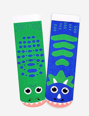 PALS SOCKS Brand TODDLER T-REX & TRICERATOPS MISMATCHED GRIPPER SOCKS - Novelty Socks for Less