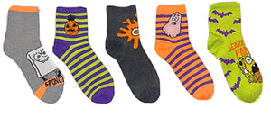 SPONGEBOB SQUAREPANTS LADIES 5 PAIR OF HALLOWEEN CAPRI SOCKS ‘SCAREDY PANTS’ - Novelty Socks for Less