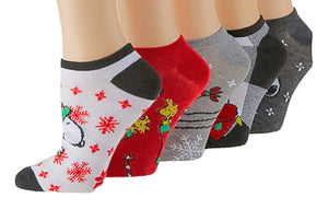PEANUTS Ladies 5 Pair Of SNOOPY CHRISTMAS No Show Socks - Novelty Socks for Less
