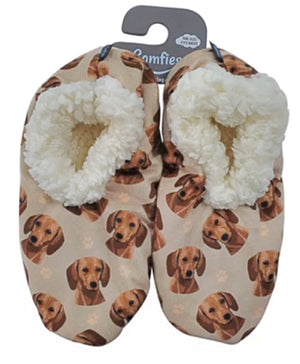 COMFIES Ladies RED DACHSHUND Dog Non-Skid Slippers - Novelty Socks for Less