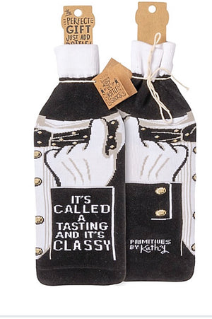 Primitives By Kathy BOTTLE SOCK ‘IT’S CALLED A TASTING & IT’S CLASSY’ - Novelty Socks for Less