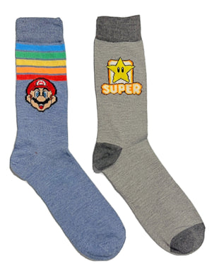 SUPER MARIO MEN’S 2 Pair Of SOCKS WITH STAR POWER UP 'SUPER' - Novelty Socks for Less