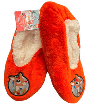 RUDOLPH THE RED NOSED REINDEER LADIES GRIPPER BOTTOM SNUGGLE TOES SLIPPERS - Novelty Socks for Less