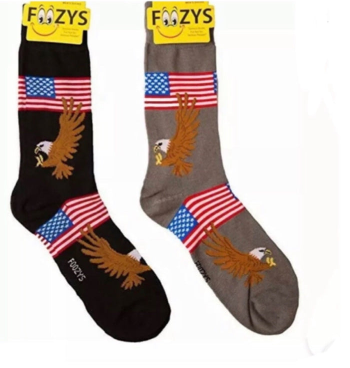 FOOZYS Brand Men’s 2 Pair Of AMERICAN FLAG & BALD EAGLE Socks