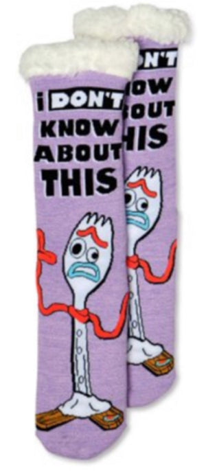 DISNEY’S Ladies TOY STORY FORKY SHERPA SLIPPER Socks 'I DON'T KNOW ABOUT THIS' - Novelty Socks for Less
