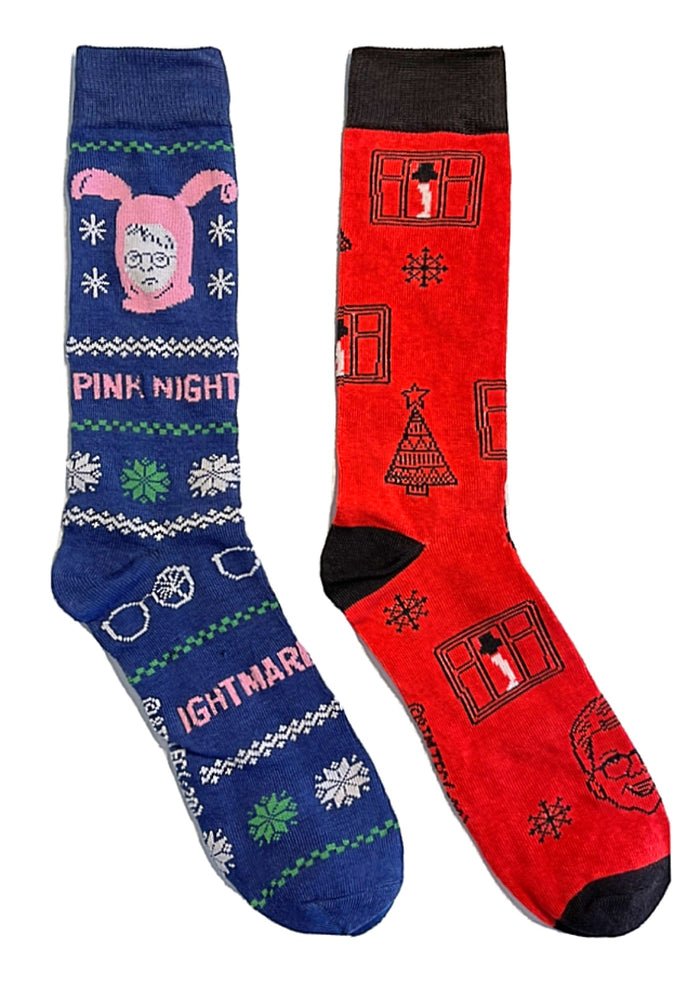 A CHRISTMAS STORY Men's 2 Pair Of Socks RALPHIE IN PINK NIGHTMARE SUIT & LEG LAMP
