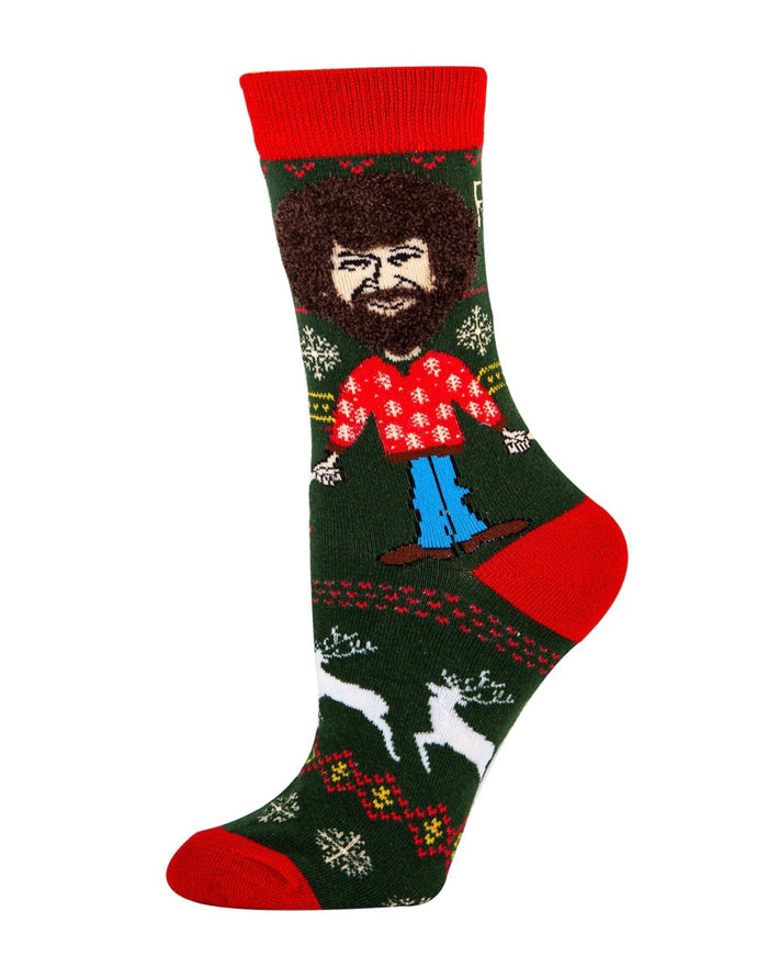 BOB ROSS Ladies UGLY CHRISTMAS SWEATER Socks OOOH YEAH Brand