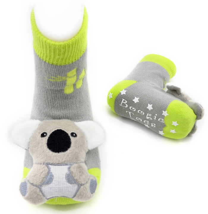 BOOGIE TOES Unisex Baby KOALA BEAR Rattle GRIPPER BOTTOM Socks By PIERO LIVENTI