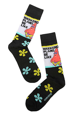 SPONGEBOB SQUAREPANTS Men’s PATRICK Socks ‘WEEKEND PLANS BE LIKE’ - Novelty Socks for Less