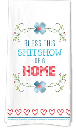 FUNATIC Brand Kitchen Tea Towel ‘BLESS THIS SHITSHOW OF A HOME’ - Novelty Socks for Less