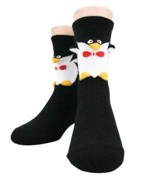 FOOT TRAFFIC Brand Kids 3-D PENGUIN Crew Socks Shoe Size 12-5 - Novelty Socks for Less