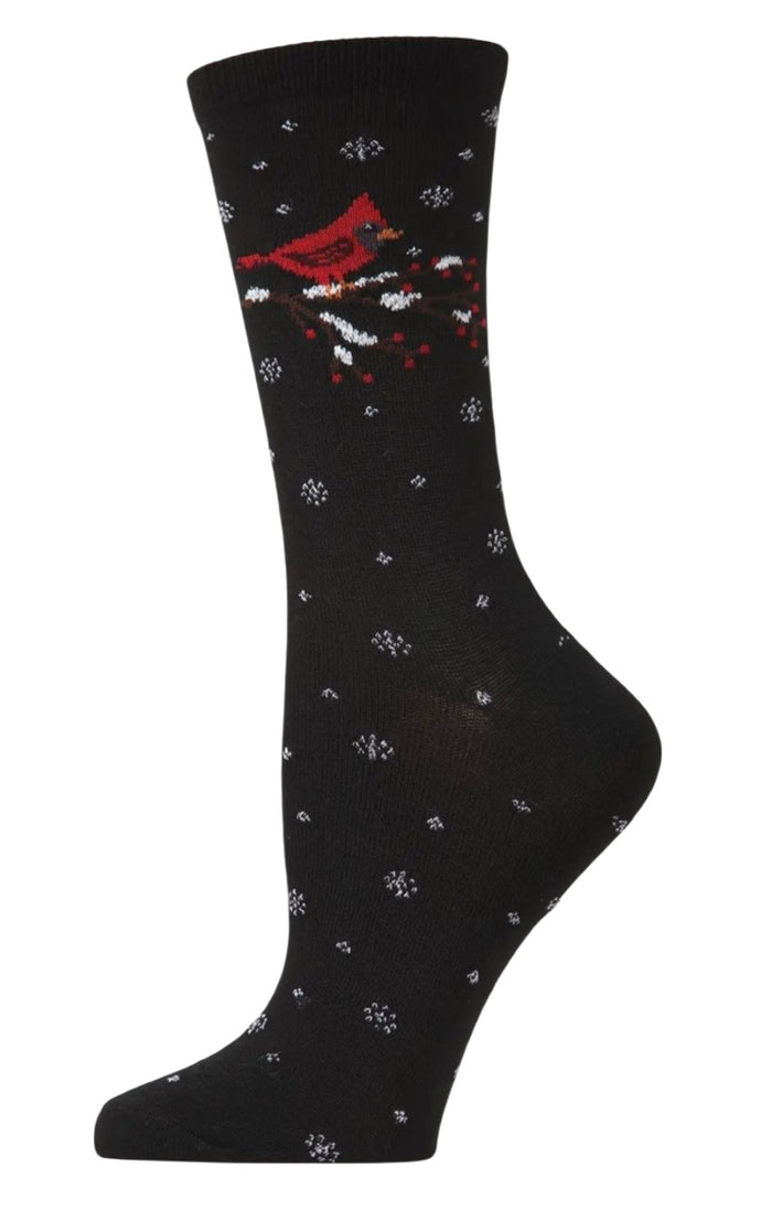 CHRISTMAS RED CARDINAL BIRD Ladies Socks MeMoi Brand