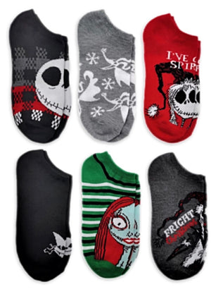 DISNEY NIGHTMARE BEFORE CHRISTMAS Ladies 6 Pair Of CHRISTMAS No Show Socks ‘FRIGHT CHRISTMAS’ - Novelty Socks And Slippers