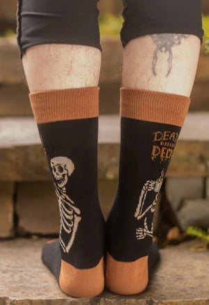 SOCKSMITH Brand Men’s DEATH BEFORE DECAF Socks With SKELETON & COFFEE