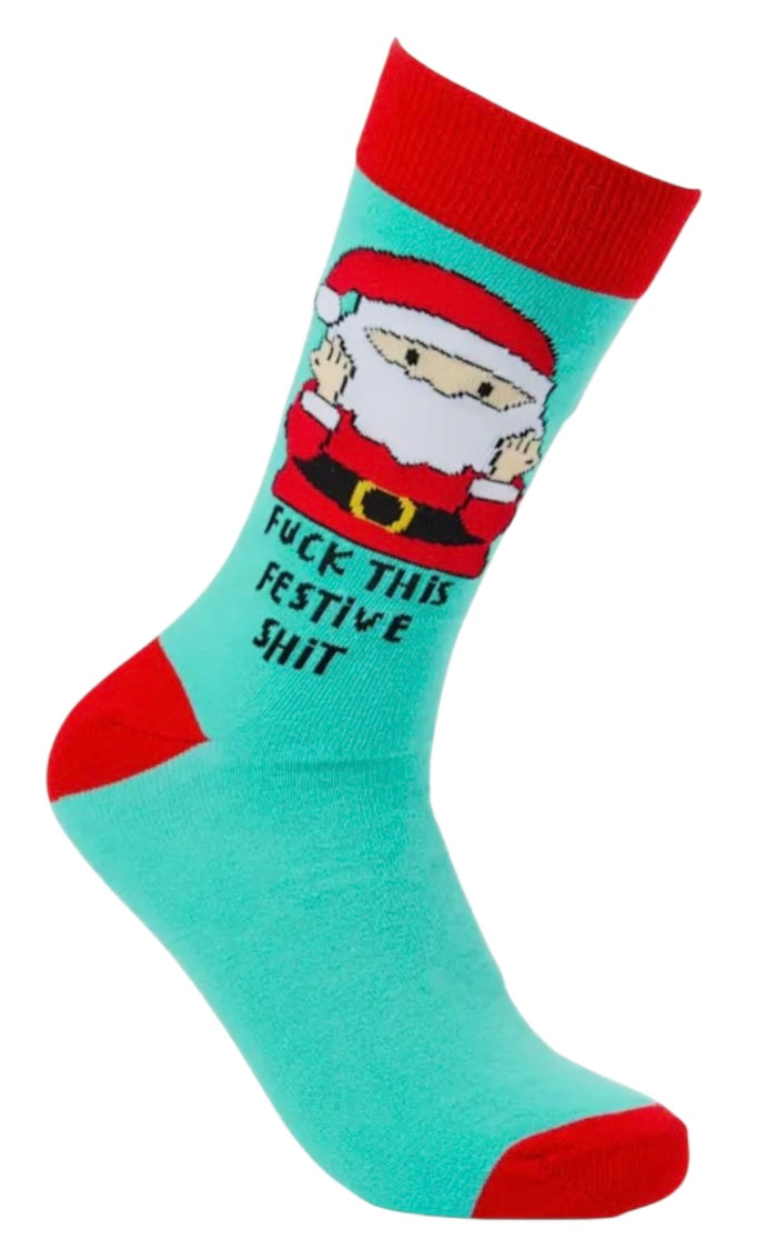 URBAN ECCENTRIC Unisex SANTA With MIDDLE FINGERS Christmas Socks ‘FUCK THIS FESTIVE SHIT’