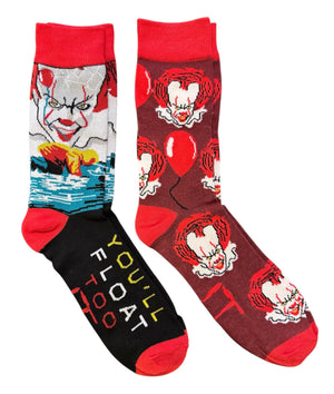 IT THE Movie Men’s PENNYWISE 2 Pair Of Halloween Socks ‘YOU’LL FLOAT TOO’ - Novelty Socks And Slippers
