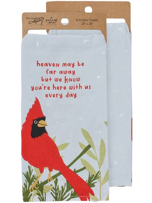 Primitives By Kathy RED CARDINAL BIRD Kitchen Tea Towel ‘HERE WITH US’