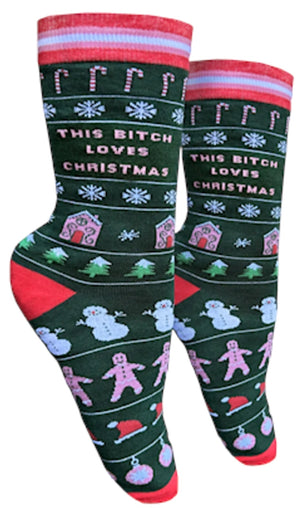 GROOVY THINGS Brand Ladies CHRISTMAS Socks ‘THIS BITCH LOVE CHRISTMAS’ - Novelty Socks for Less