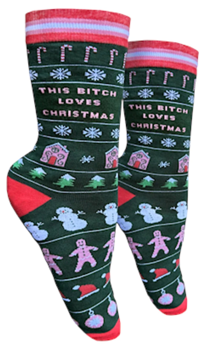 GROOVY THINGS Brand Ladies CHRISTMAS Socks ‘THIS BITCH LOVES CHRISTMAS’