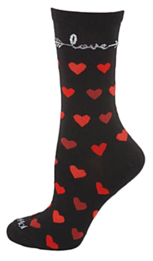 Memoi Brand Ladies VALENTINES DAY Socks RED HEARTS ALL OVER Says ‘LOVE’ - Novelty Socks And Slippers