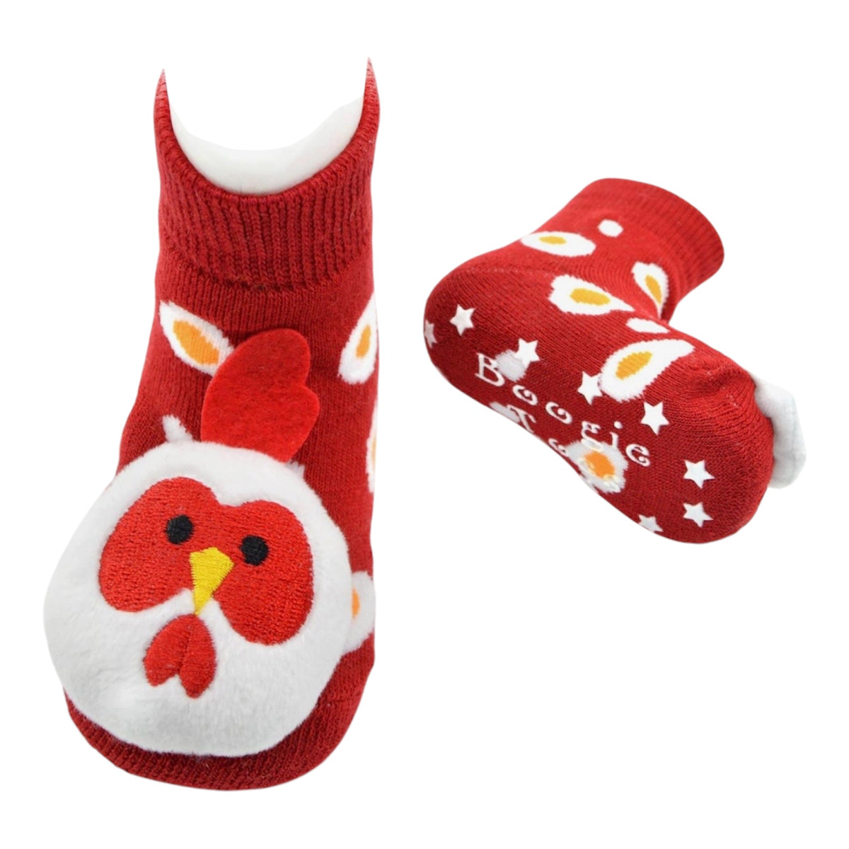 BOOGIE TOES Baby Unisex CHICKEN & EGG Rattle GRIPPER BOTTOM Socks by PIERO LIVENTI