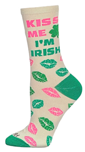 Memoi Brand Ladies ST. PATRICKS DAY Socks ‘KISS ME I’M IRISH’ LIPS & SHAMROCKS - Novelty Socks And Slippers