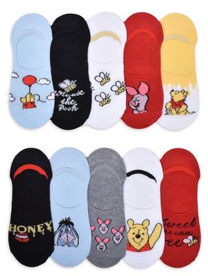 DISNEY WINNIE THE POOH Ladies 10 Pair Of Sneaker Liner Socks ‘SWEET AS CAN BEE’