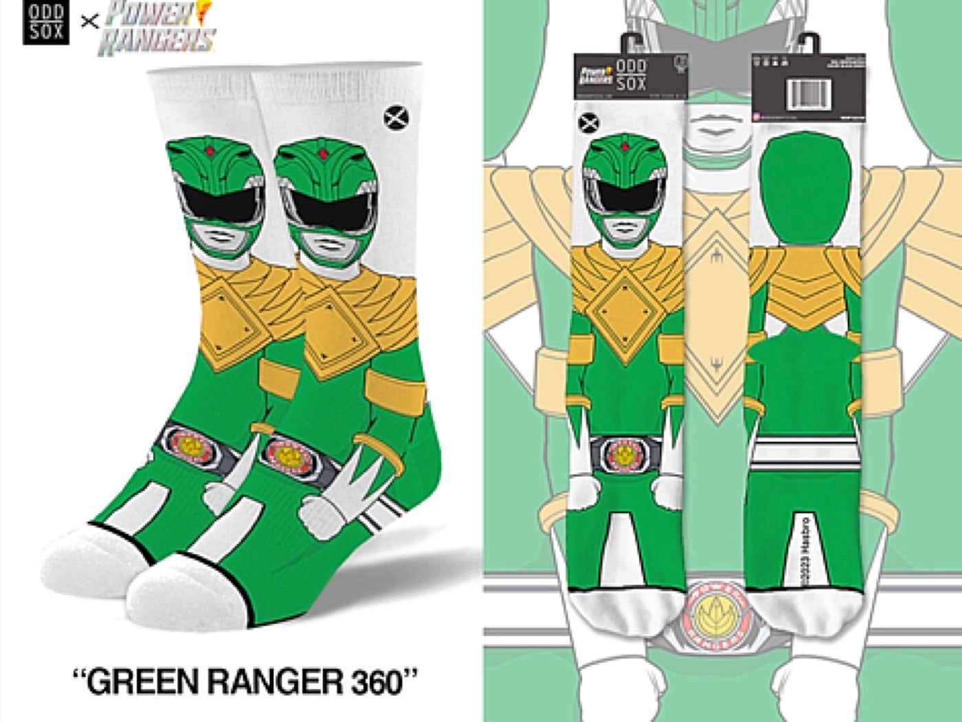 POWER RANGERS Men’s GREEN RANGER 360 Socks ODD SOX Brand