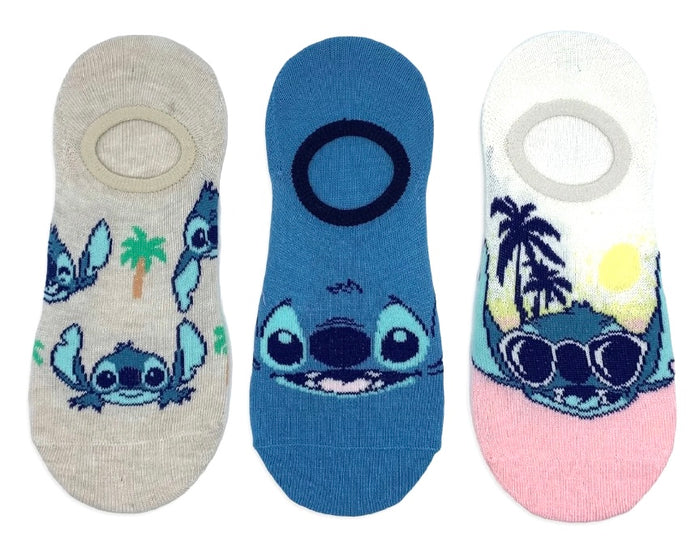 DISNEY LILO & STITCH Ladies 3 Pair Of No Show Liner Socks With PALM TREES & SUN