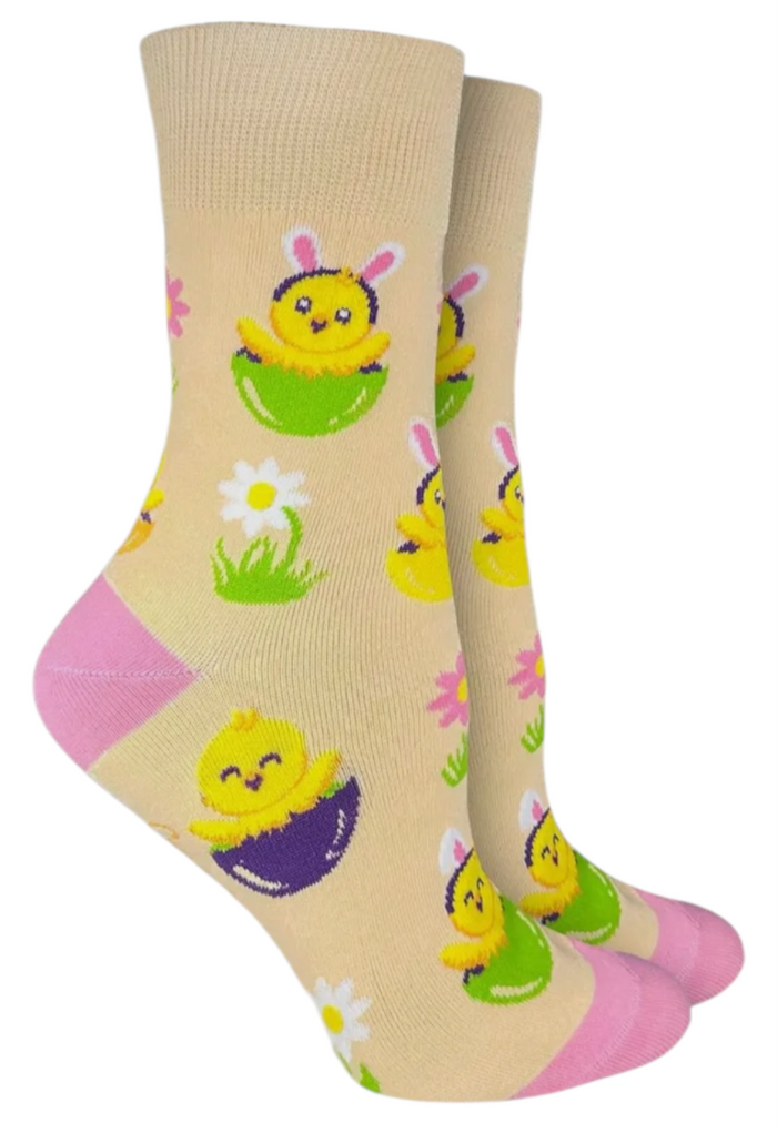 GOOD LUCK SOCK Brand Ladies EASTER YELLOW CHICKS Socks