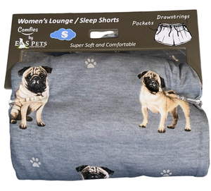 COMFIES LOUNGE PJ SHORTS Ladies PUG DOG By E&S PETS - Novelty Socks And Slippers