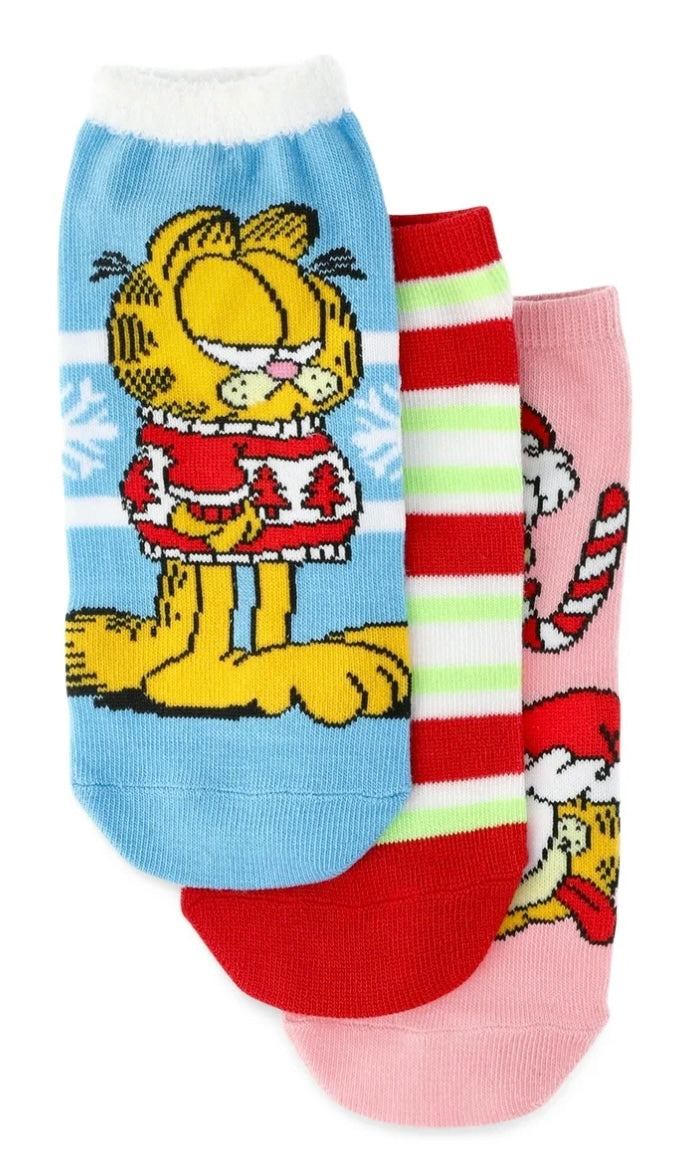 GARFIELD & ODIE Ladies Christmas 3 Pair Of No Show Socks