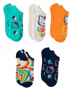 SANRIO HELLO KITTY Ladies 5 Pair Of No Show Socks ‘CHOOSE HAPPY’ - Novelty Socks And Slippers