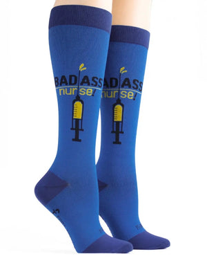 BAD ASS NURSE Unisex 15-20 mmHg Compression Socks FOOT TRAFFIC Brand Size S/M - Novelty Socks And Slippers