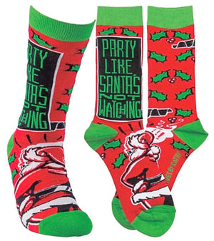 Primitives by Kathy Unisex ‘PARTY LIKE SANTA’S NOT WATCHING’ Socks - Novelty Socks for Less